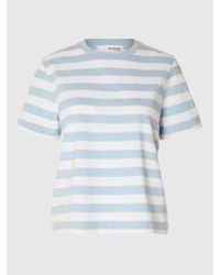 SELECTED - Short Sleeved Striped Boxy Tee Cashmere /white Xs - Lyst