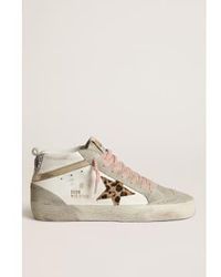 Golden Goose - Mid Star Leather Upper Suede Toe And Spur Mini Leo Viper Print Wave Glitter Heel 38 / /beige Brown Leo/ice/platinum/silver - Lyst
