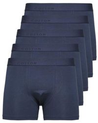 SELECTED Set Of 5 Navy Organic Stretch Cotton Boxer Shorts - Blue