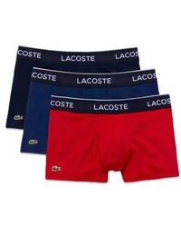 Lacoste - 3er-pack baumwoll-stretch-unterhosen rot blau marineblau - Lyst