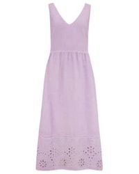120% Lino - Sleeveless Dress With Embroidery Lilac 18 - Lyst