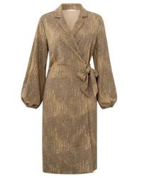 Yaya - Wrap Dress With V Neckline And Balloon Sleeves Or Tannin Dessin - Lyst