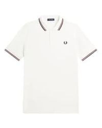 Fred Perry - Slim Fit Twin Tipped Polo Snow / Burnt Red Navy M - Lyst