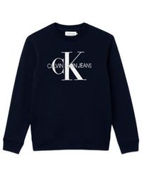 Calvin Klein - Marineblaues sweatshirt mit rundhalsausschnitt und ikonischem monogramm - Lyst
