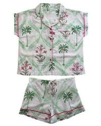 Powell Craft - Damen blumenrosa palmbaumdruck baumwoll kurzes pyjama set - Lyst