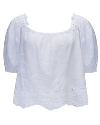 120% Lino - 120 Puff Sleeve Top In White - Lyst