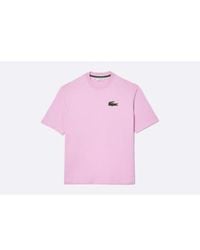 Lacoste - T-shirt en coton lourd crocodile organic t-shirt rose - Lyst
