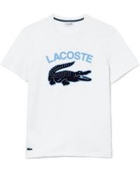 Lacoste - Normal geschnittenes t-shirt mit krokodildruck xl ​​weiß - Lyst