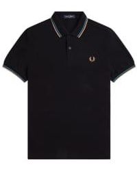 Fred Perry - Slim fit twin tipped polo night / seagrass / seagrass - Lyst