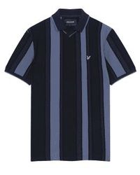 Lyle & Scott - Vertical Stripe Football Polo Slate And Navy - Lyst