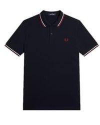 Fred Perry - Slim fit twin specped polo marine / schneewittchen / verbrannt rot - Lyst