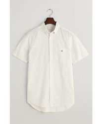 GANT - Regular Fit Micro Print Short Sleeve Shirt In Eggshell 3240066 113 - Lyst