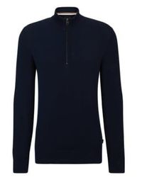 BOSS - Ebrando jersey azul oscuro con cremallera y cuello en algodón microestructurado 50505997 404 - Lyst