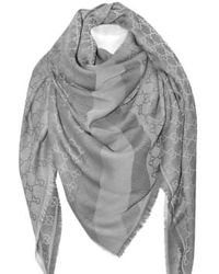 Gucci - Ssima Scarf Made Of Soft Wool And Silk Light Grey - Lyst