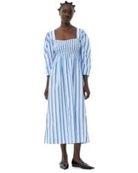 Ganni - Striped Cotton Smock Long Dress 34 / Silver Lake Blue Female - Lyst