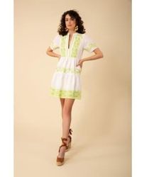 Hale Bob - Leaf Print Tiered Low V Short Dress Col White Size - Lyst
