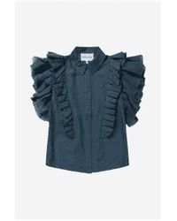 Munthe - Must Frill Detail Button Up Sleeveless Top Size: 12, Col: Navy 8 - Lyst
