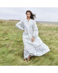 Powell Craft - Block Printed Cornflower Cotton Dress 'emery' One Size - Lyst