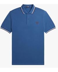 Fred Perry - Slim Fit Twin Tipped Polo Midnight / Snow White Oxblood L - Lyst