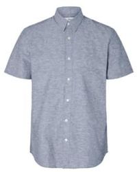 SELECTED - Slhslimnew-linen Medium Denim Classic Shirt S - Lyst