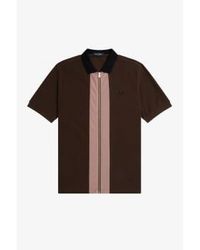 Fred Perry - Zip Through Polo Shirt Burnt Tobacco Medium - Lyst