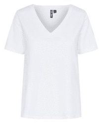 Pieces - Ria V-neck Solid Tee Small - Lyst