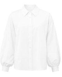 Yaya - Loose Fit Blouse With Collar And Long Balloon Sleeves Or Pure White - Lyst