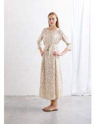 Whyci - Floral Print Midi Dress With Belt 2052 Beige 14 - Lyst