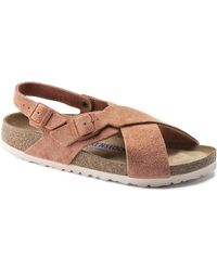 Birkenstock Tulum Suede Leather Sfb Earth Red in White | Lyst