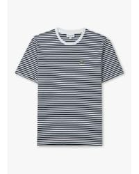 Lacoste - Camiseta a rayas algodón pesado hombres en blanco/azul marino - Lyst