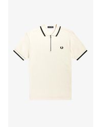 Fred Perry Half Zip Polo Shirt Ecru - Bianco