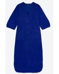 Lowie - Linen Viscose Blue Button Through Dress S - Lyst