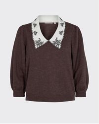 Minimum - Collliere Jumper Wool Blend Knit With Collar Brown - Lyst