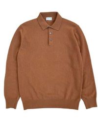 GALLIA - Rossi Knit Long-sleeved Polo Shirt Camel Xl - Lyst
