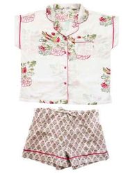 Powell Craft - Block Printed Floral Bird Cotton Short Pyjama Set - Lyst