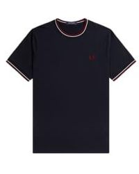 Fred Perry - Twin Tipped T-shirt Navy / Snow White Burnt Red L - Lyst