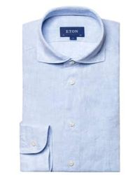 Eton - Camisa ajuste contemporáneo lino azul claro - Lyst