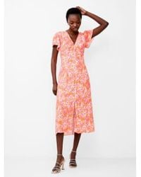 French Connection - Persimmon Cass Delphine V-Neck Midi Dress - Lyst