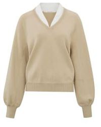 Yaya - V-neck With Woven Detail Sweater Ls - Lyst