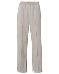 Yaya - Soft Woven Wide Leg Trousers, With Elastic Waist And Slits Silver Beige 38 - Lyst