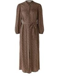 Ouí - Dark Camel Printed Dress Uk 10 - Lyst