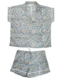 Powell Craft - Block Printed Cornflower Cotton Short Pyjama Set - Lyst