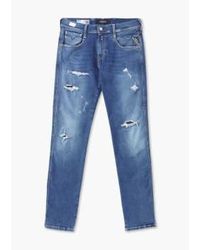 Replay - Herren anbass hyperflex original broken & repaired slim jeans in blau - Lyst