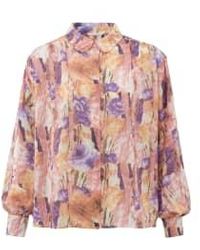 Yaya - Oversized Blouse With Long Puff Sleeves Buttons Or Flamingo Plume Dessin - Lyst