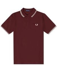 Fred Perry - Slim fit twin tipped polo ox blood / snow / snow - Lyst