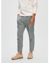 SELECTED - Brody Linen Pants Slim Tapered Sky Captain/oatmeal S - Lyst