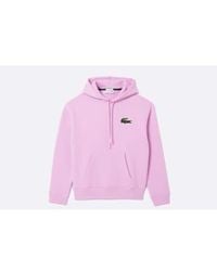 Lacoste - Loose Fit Hooded Organic Cotton jogger Sweatshirt L / Rosa - Lyst