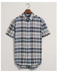 GANT - Regular Fit Linen Madras Short Sleeve Shirt In 3230091 410 - Lyst