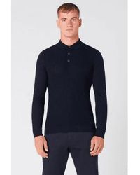 Remus Uomo - Navy Merino Wool Blend Long Sleeve Knitted Polo Shirt Extra Large - Lyst
