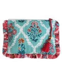 Powell Craft - Block Printed Turquoise & Pink Floral Quilted Make Up Bag Cotton - Lyst